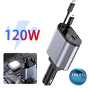 Carregador Turbo 4 em 1 Automotivo com Cabos Retráteis e Porta USB