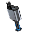 Carregador Turbo 4 em 1 Automotivo com Cabos Retráteis e Porta USB